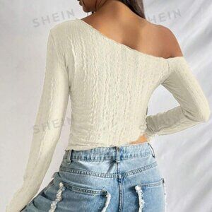 SHEIN off the shoulder asymmetrical ivory crop top size small